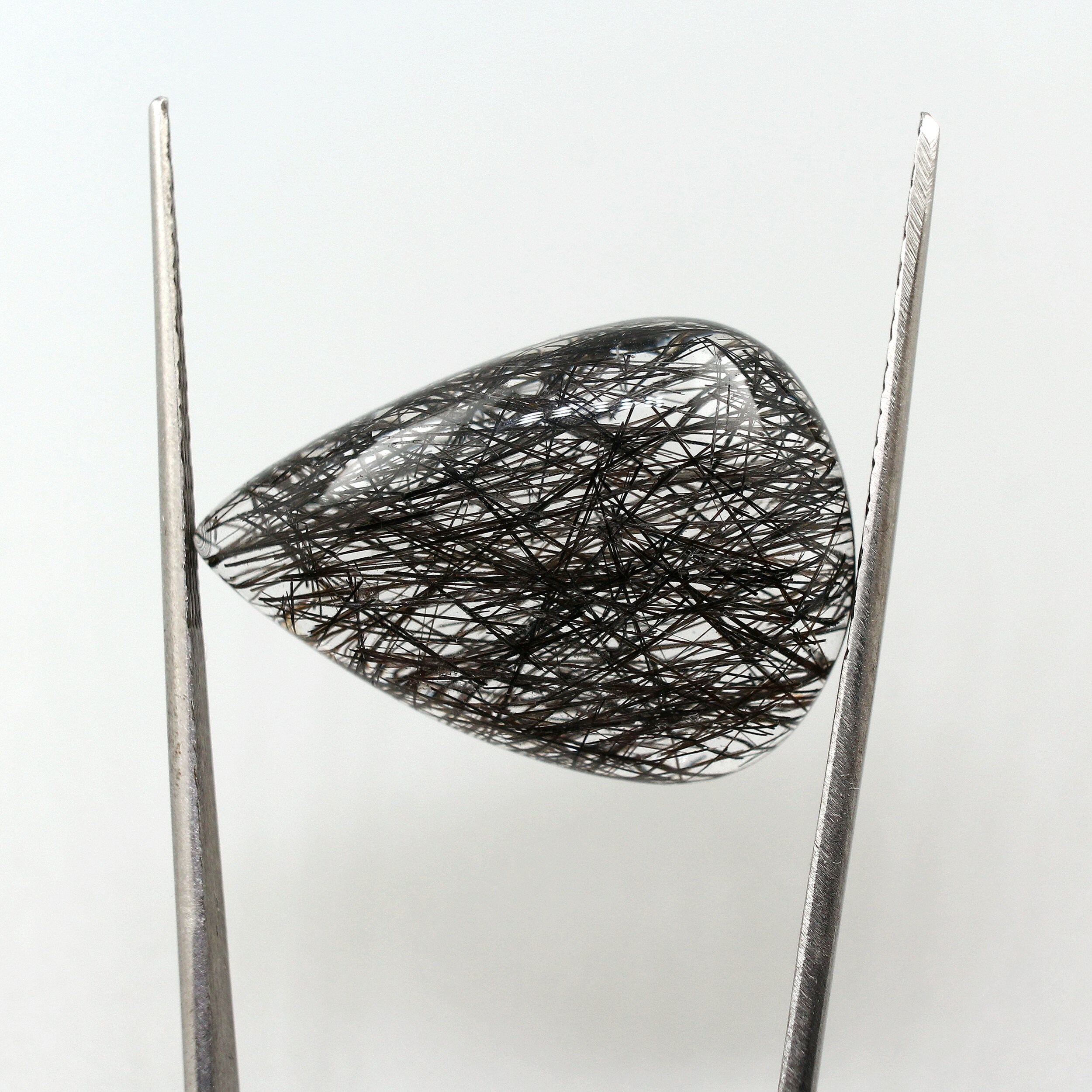 Black Tourmalinated Quartz Loose Stone 22.85ct Pear Cut Designer Cabochon Natural Unset Gemstone 19x26mm