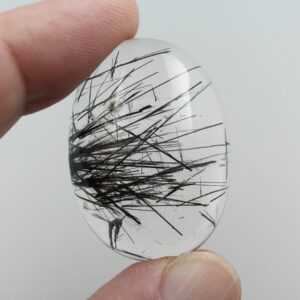 Large Tourmalinated Quartz Oval Cabochon, Natural Gemstone for Jewelry - 24x34mm, 68ct