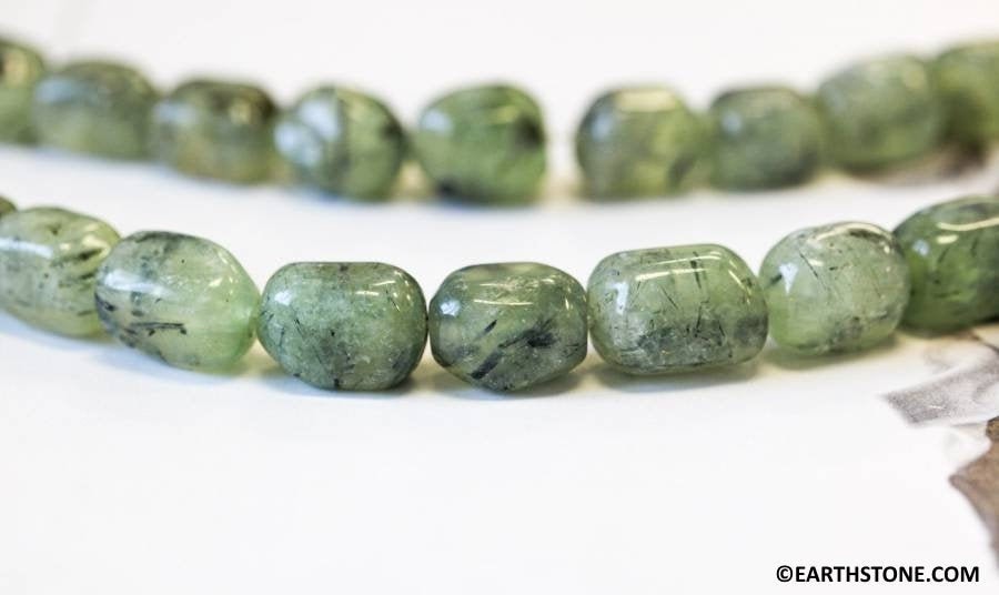M/ Green Tourmalinated Quartz 12x16mm Rectangle Nugget Beads 15.5" Strand Size Varies Natural Gemstone For Jewelry Making