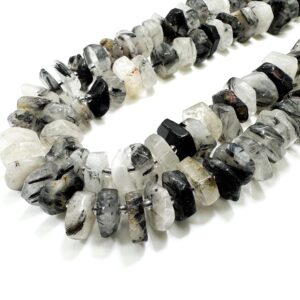 Natural Tourmaline Rutilated Quartz, Black Tourmalinated Quartz Faceted Flat Disc Round Nugget Gemstone Beads - Rdf15