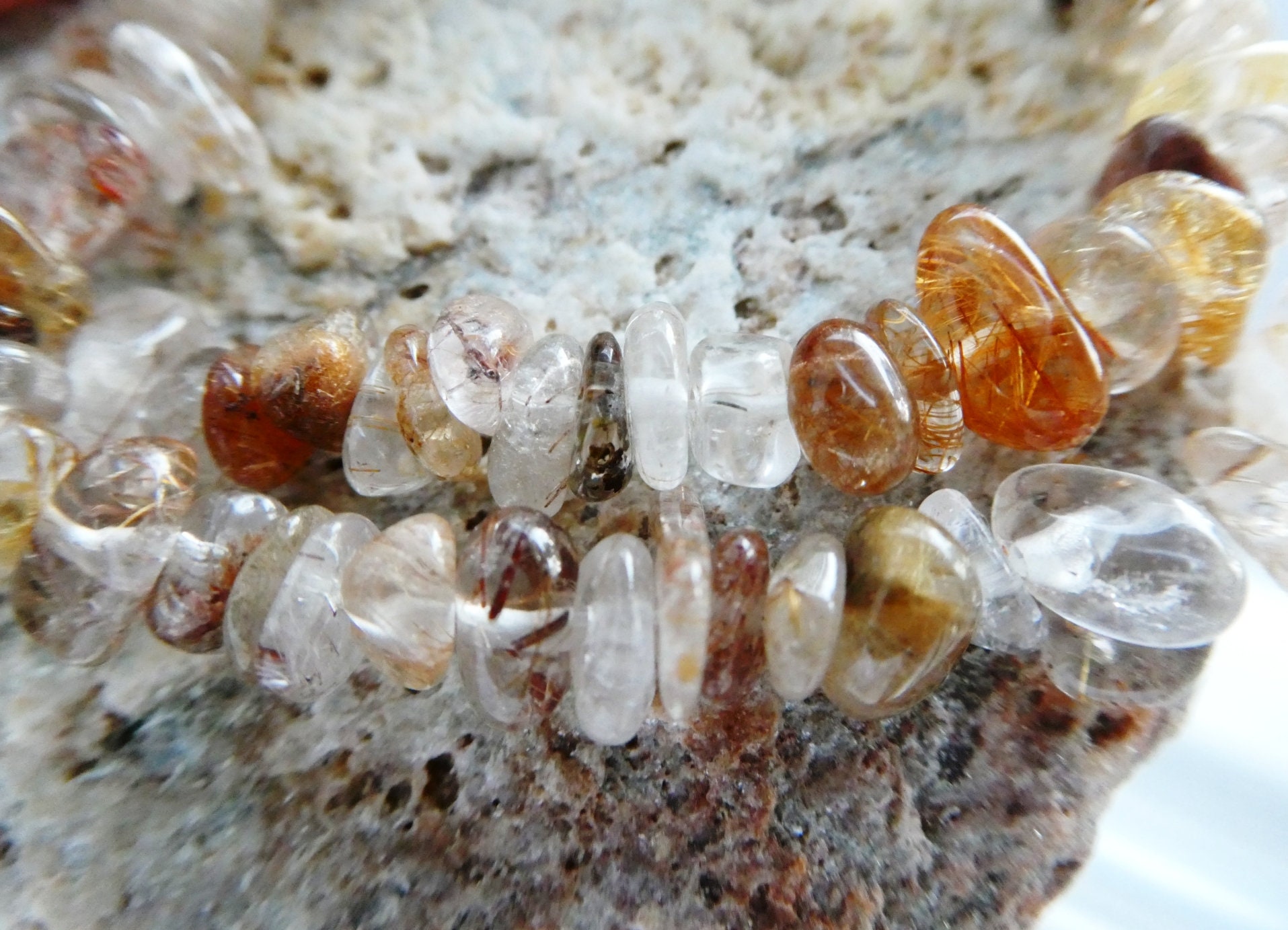 Rutilated Quartz Pebble 6-9mm Beads- 6in Strand Gemstone Tourmalinated-jewelry Making -craft Beads