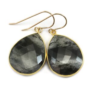 Black Rutile Tourmalated Quartz Earrings 14k Solid Gold Or Filled Faceted Large Long Rutilated Drop Teardrop Aaa Bezel Setting Long Select
