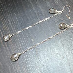 Black Tourmalated Quartz Earrings: Sterling Silver Chain Dangles Black Tourmalated Quartz Earrings: Sterling Silver Chain Dangles