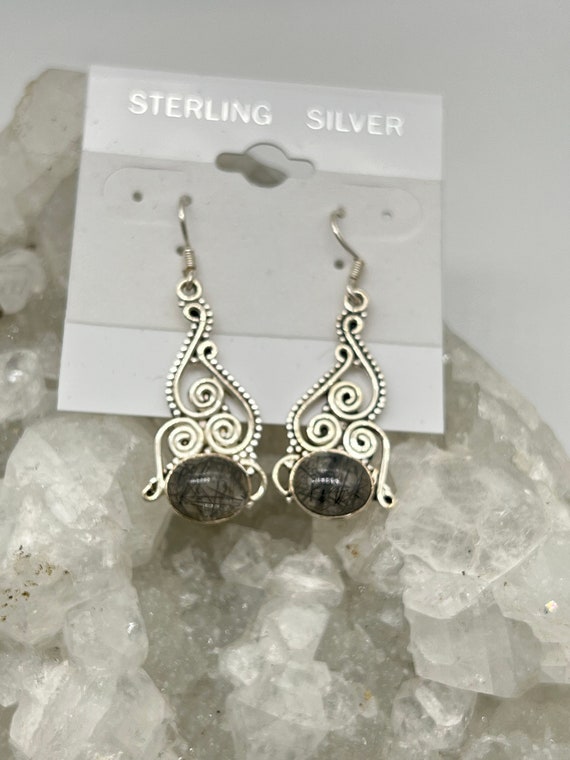 Black Tourmalinated Quartz Earrings