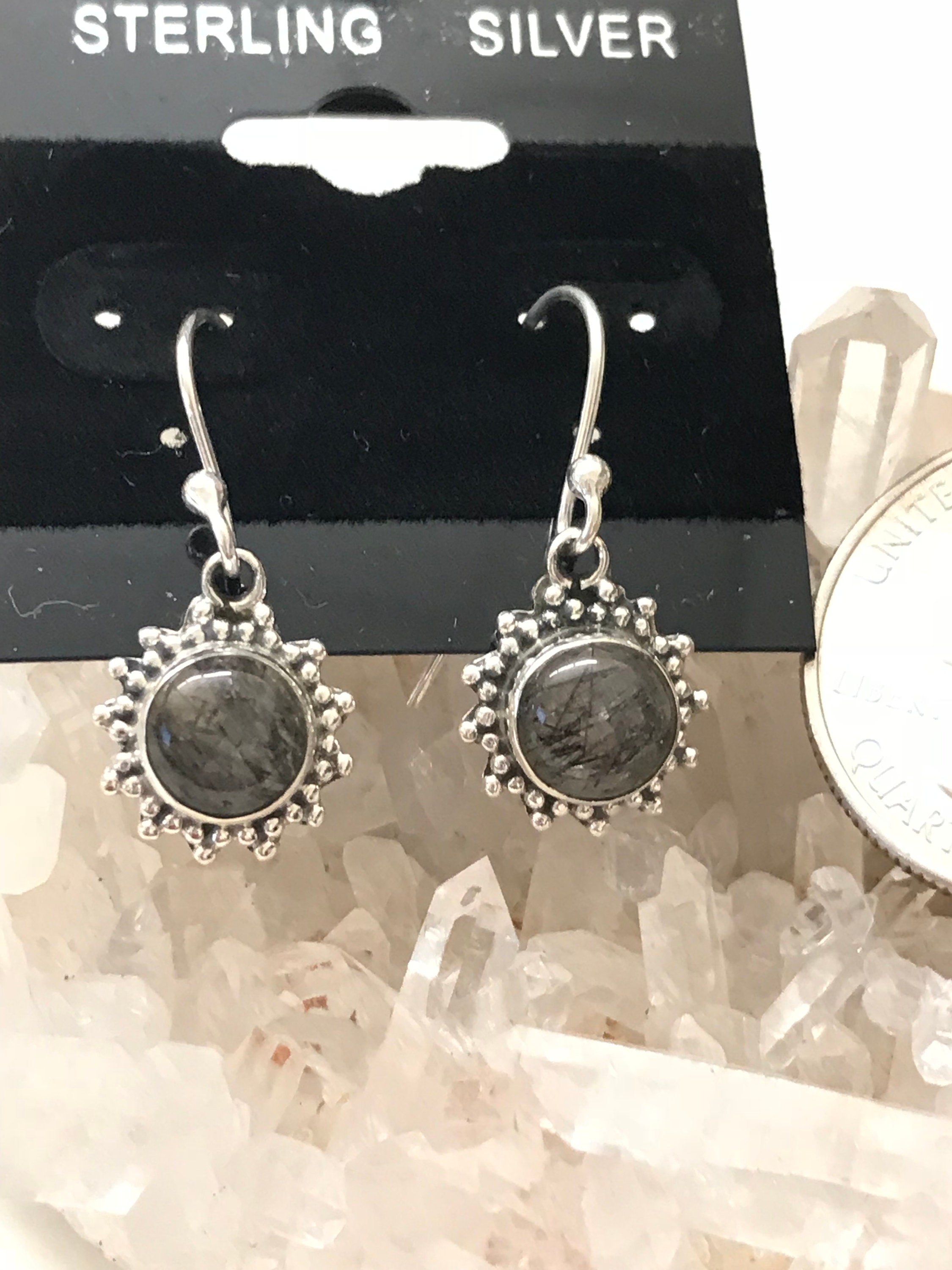 Dainty Black Tourmalinated Quartz Earrings Dainty Black Tourmalinated Quartz Earrings