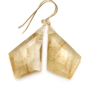 Golden Rutile Tourmalated Quartz Earrings 14k Gold Filled Faceted Large Long Rutilated Select Teardrop 2 Inch Rich Select Rutilation