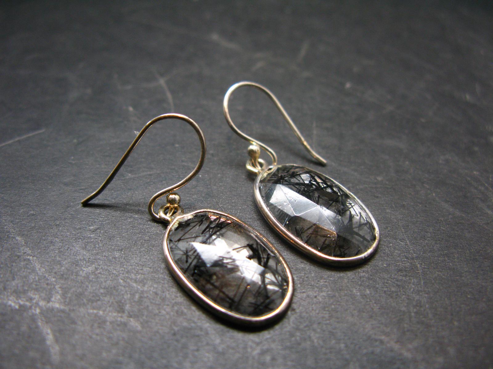 Large Tourmalinated Quartz Crystal Silver Earrings From Brazil - 1.3" - 3.14 Grams Large Tourmalinated Quartz Crystal Silver Earrings From Brazil - 1.3" - 3.14 Grams