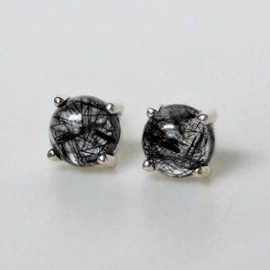 Natural Black Rutile Quartz 6mm Stud Earrings: Sterling Silver Natural Black Rutile Quartz 6mm Stud Earrings: Sterling Silver