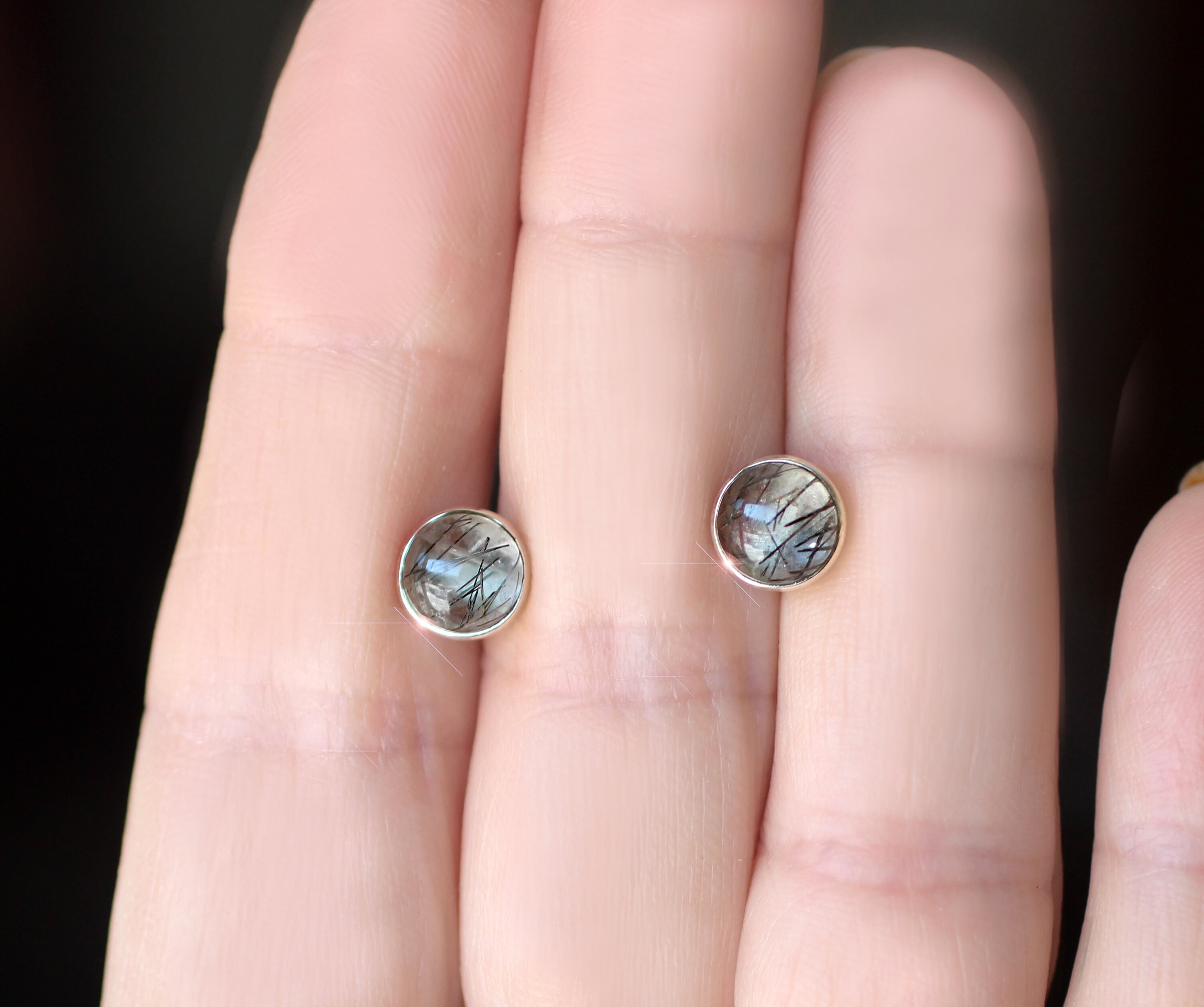 Natures Sketches - Tourmalinated Quartz Sterling Silver Stud Earrings