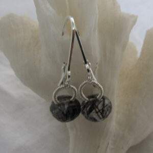 Rutilated Black Tourmalinated Quartz, Sterling Silver Lever Back Style Ear Wire, Earrings