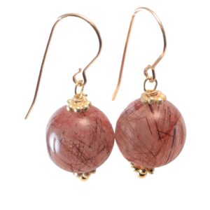 Rutile Tourmalinated Quartz Earrings Round Smooth Red Bronze Sterling Silver Or 14k Solid Gold Or Fill Rutilated Drops Natural Rutilation Rutile Tourmalinated Quartz Earrings Round Smooth Red Bronze Sterling Silver Or 14k Solid Gold Or Fill Rutilated Drops Natural Rutilation