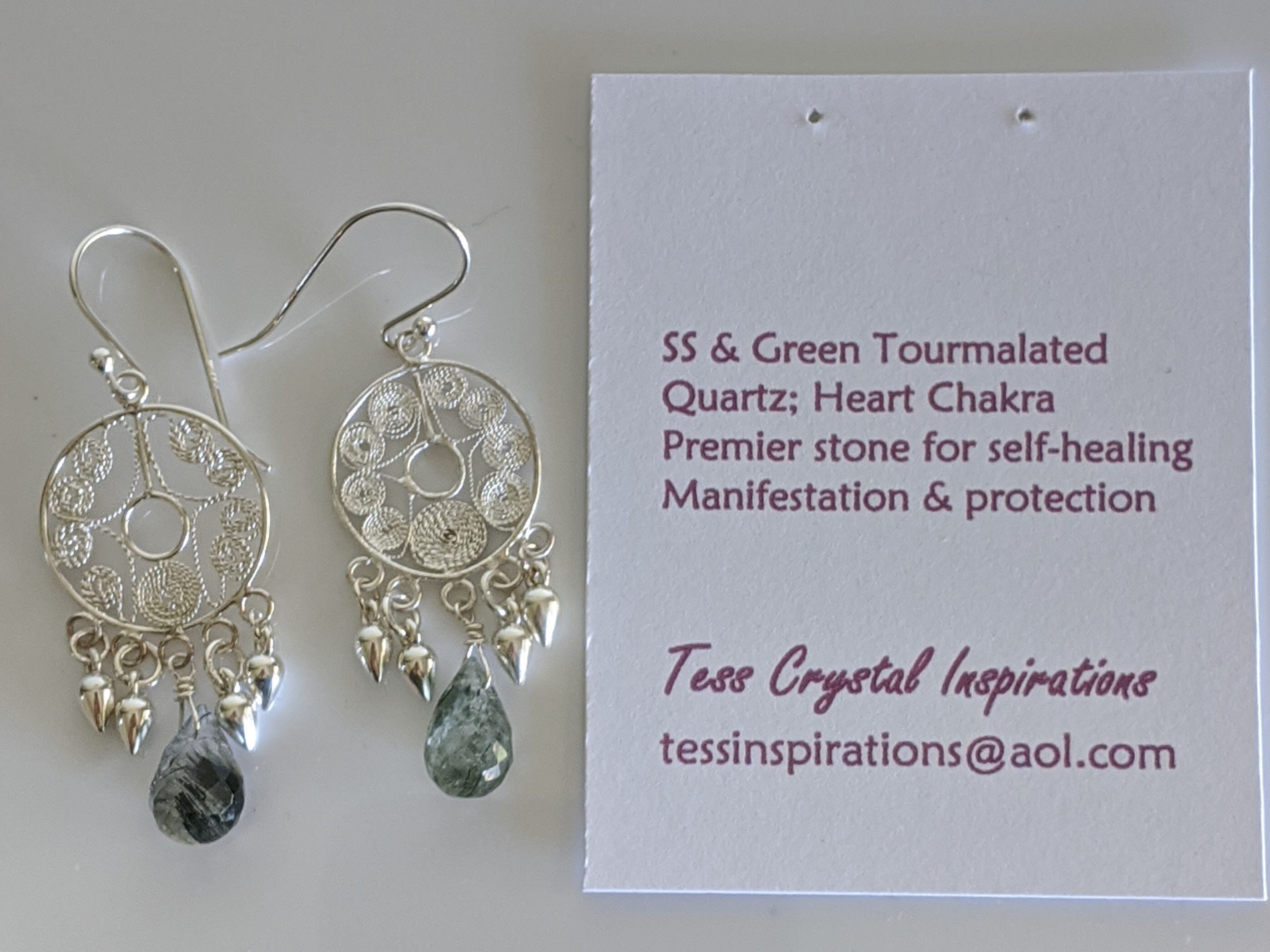 Sterling Silver And Green Tourmalated Quartz Earrings
