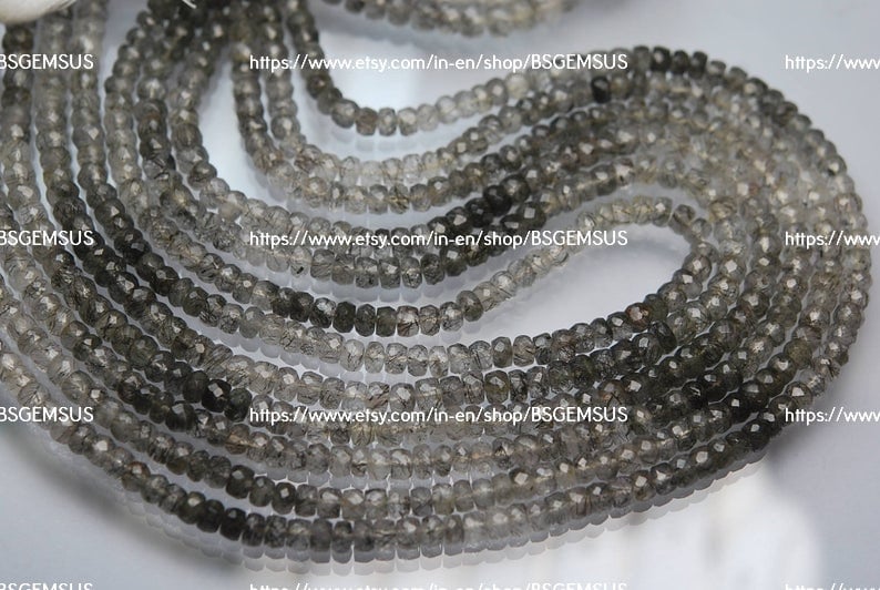 13 Inches Strand,rare Black Tourmalinated Quartz Faceted Beads,4.5-5mm 13 Inches Strand,rare Black Tourmalinated Quartz Faceted Beads,4.5-5mm
