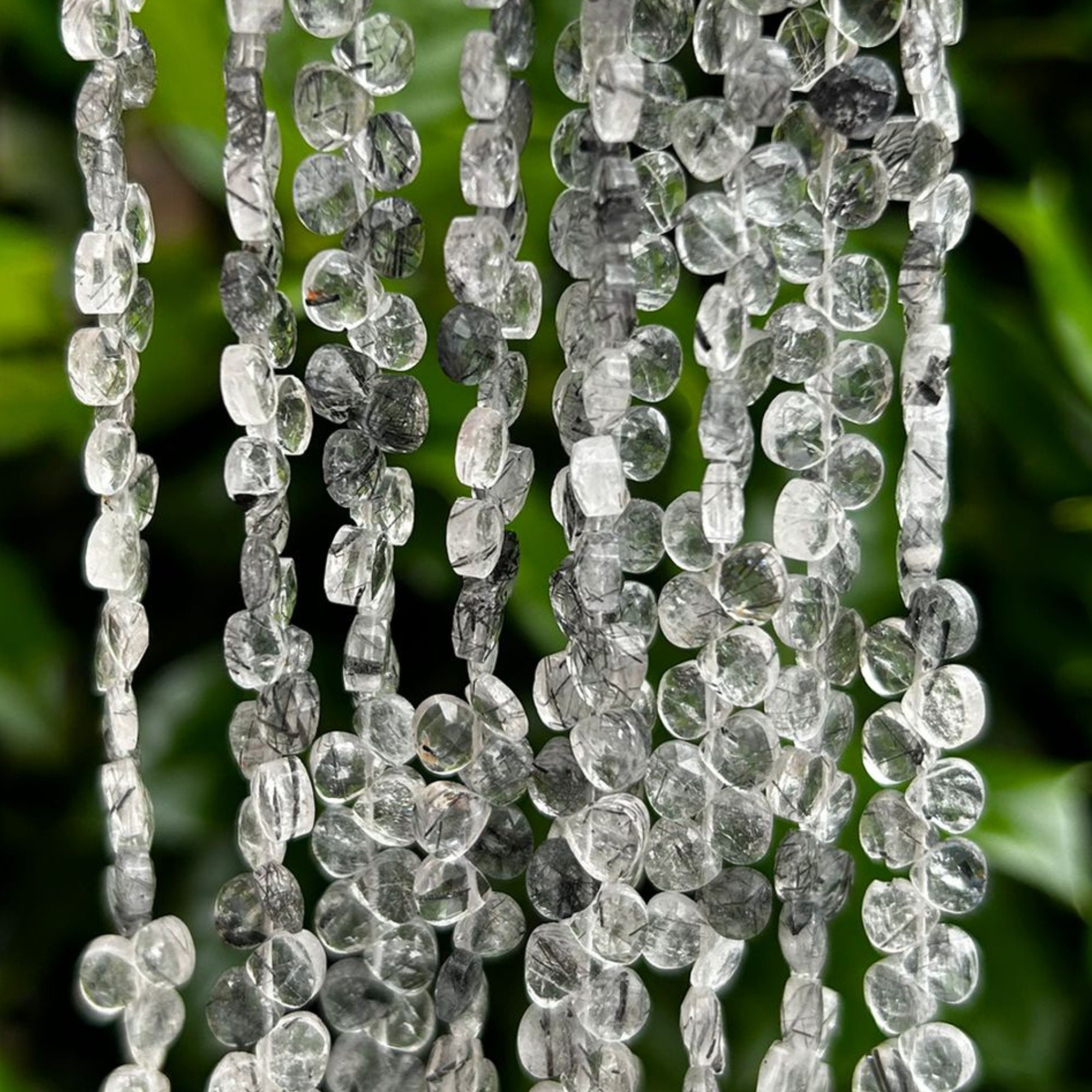 4mm Faceted Tourmalated Quartz Heart Teardrop Shaped Beads