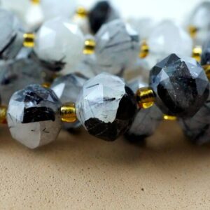 Black Tourmalated Quartz Beads (Rondelle)(Triangle-Faceted)(10x8mm)(15.5"Strand)