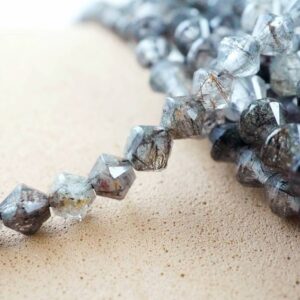 Black Tourmalated Quartz Beads (Bicone)(Micro)(Faceted)(4mm)(15.5"Strand)