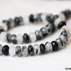 Tourmalinated Quartz 8mm Faceted Rondelle Beads 16" Strand