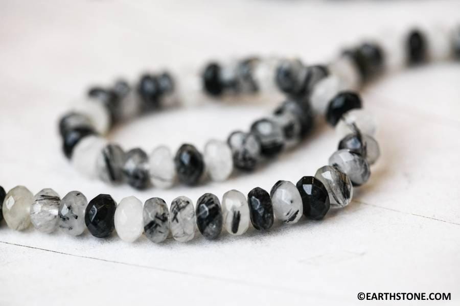 Tourmalinated Quartz 8mm Faceted Rondelle Beads 16" Strand