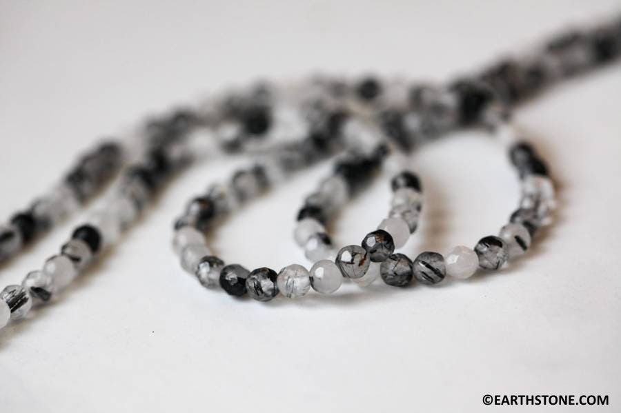 S/ Tourmalinated Quartz 4mm/ 6mm Faceted Round Beads 16" Strand Natural Gemstone For Jewelry Making S/ Tourmalinated Quartz 4mm/ 6mm Faceted Round Beads 16" Strand Natural Gemstone For Jewelry Making