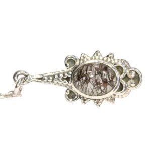 Black Tourmalated Quartz Sterling Silver Necklace: Ornate Goth Crystal
