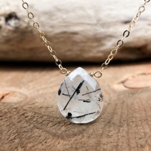 Black Tourmaline Necklace - April And October Birthstone Jewerly - Tourmalinated Quartz Necklace - Protection Necklace - Aries Or Libra