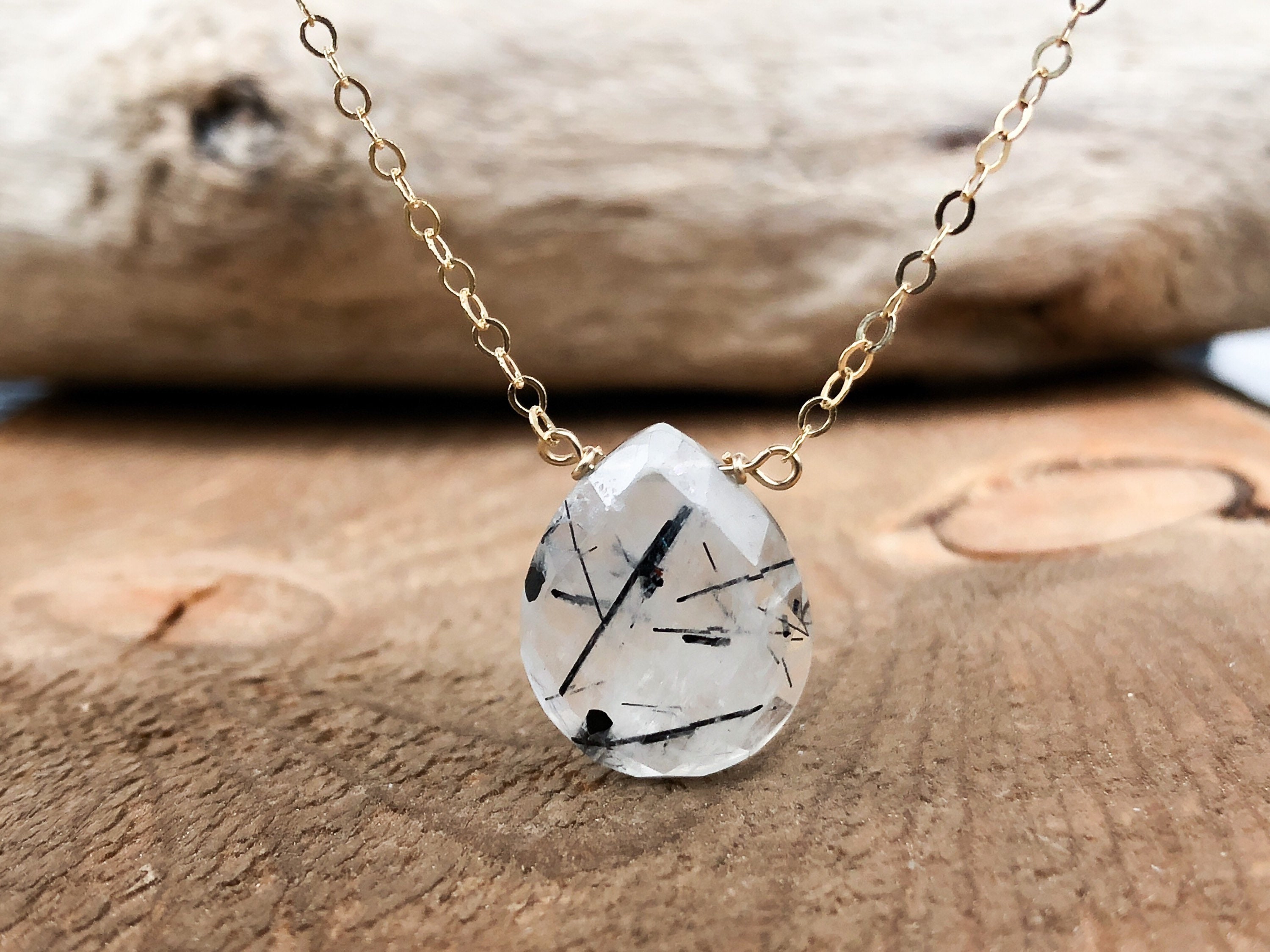 Black Tourmaline Necklace - April And October Birthstone Jewerly - Tourmalinated Quartz Necklace - Protection Necklace - Aries Or Libra