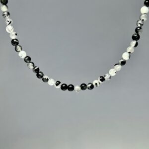 Tourmalinated Quartz Choker: Sterling Silver Beaded Gemstone Necklace