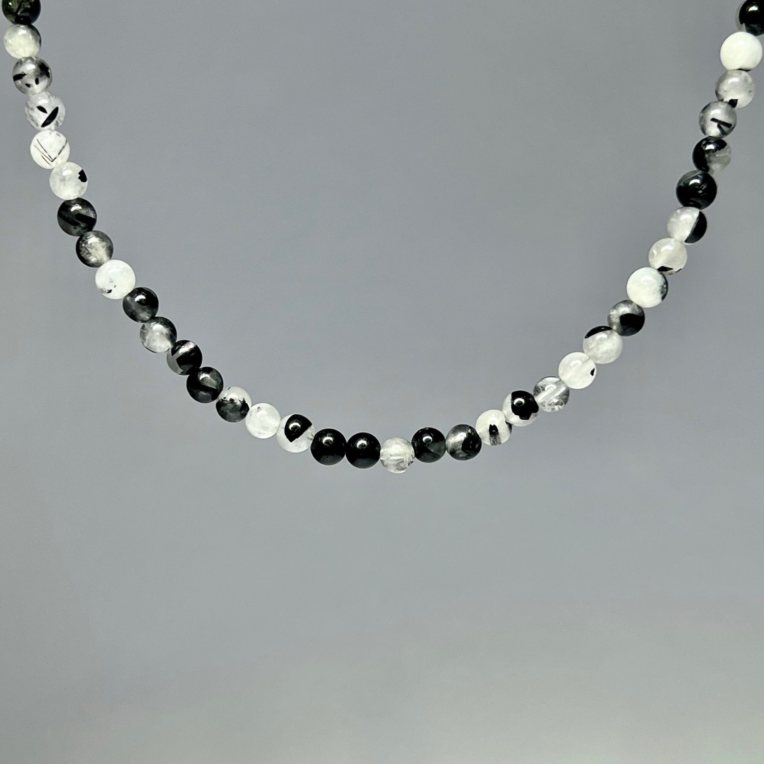 Tourmalinated Quartz Choker: Sterling Silver Beaded Gemstone Necklace