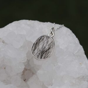 Faceted Rose Cut Tourmalinated Quartz Necklace - Sterling Silver Black Rutilated Quartz Necklace Jewelry