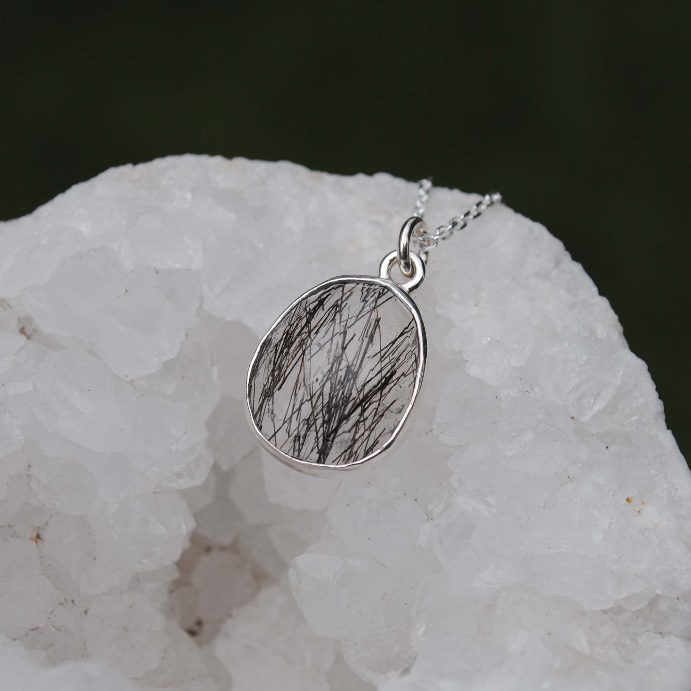 Faceted Rose Cut Tourmalinated Quartz Necklace - Sterling Silver Black Rutilated Quartz Necklace Jewelry