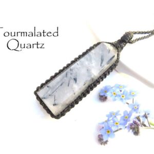 Tourmalated Quartz Gemstone Necklace, Crystal Necklace, Macrame Necklace, Quartz Necklace, Gift Ideas For Her, Friendship Gifts, Gemstone