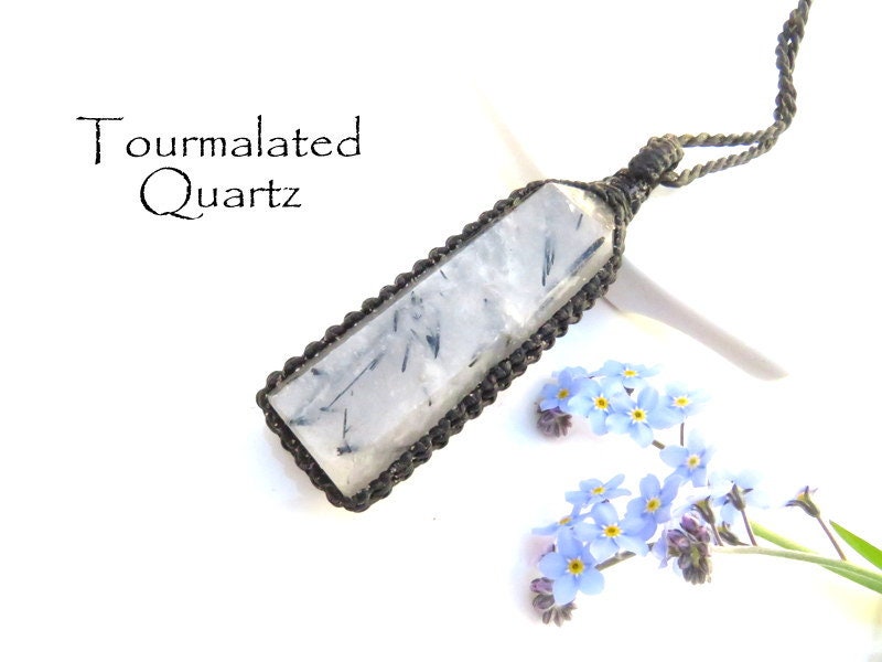 Tourmalated Quartz Gemstone Necklace, Crystal Necklace, Macrame Necklace, Quartz Necklace, Gift Ideas For Her, Friendship Gifts, Gemstone