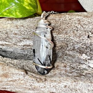 Tourmalated Quartz Necklace, Stone Jewelry for Women & Men