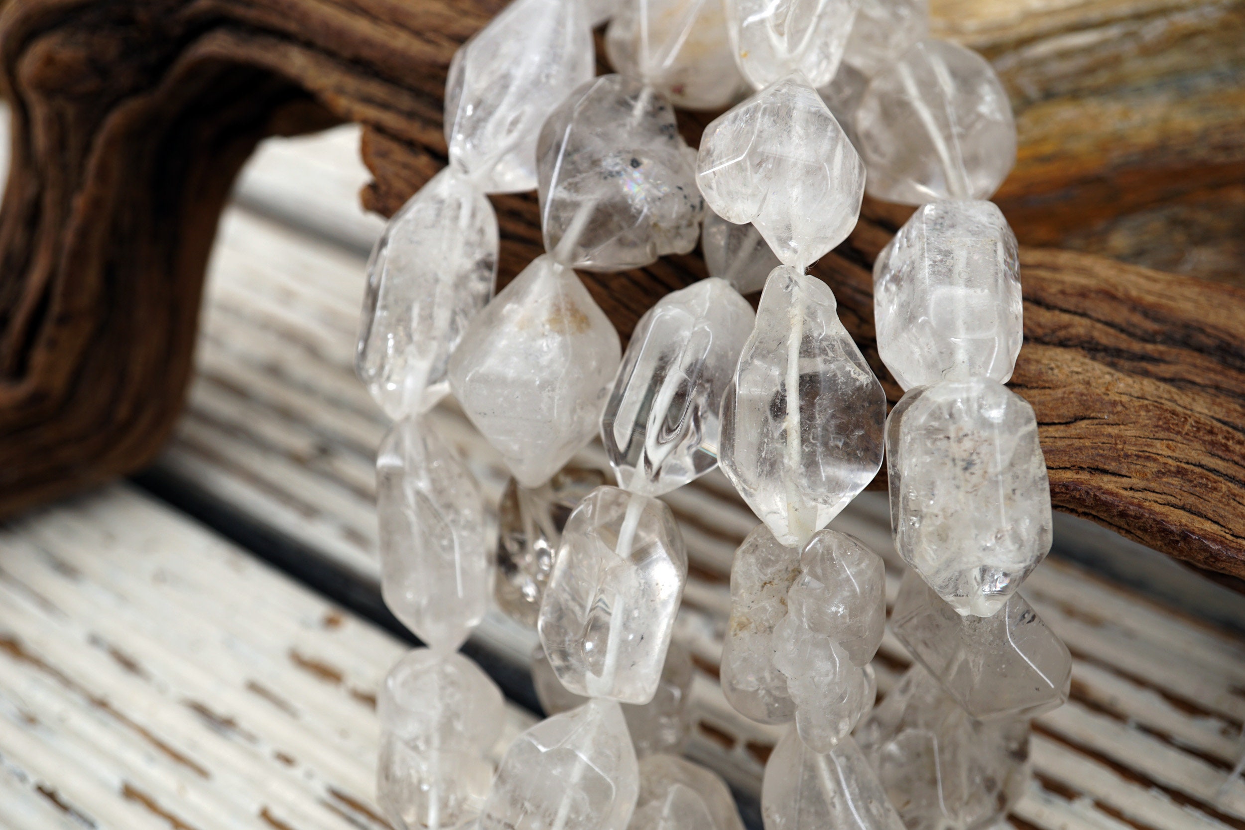 Tourmalinated Quartz Beads 12.5-18mm, Healing Crystal Strand