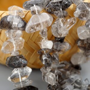 Tourmalinated Quartz Beads, Polished Unshaped Gemstone Strand