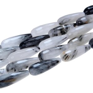 Black Tourmalinated Quartz Faceted Teardrop Beads 6x16 10x30 10x40mm 15.5"strand