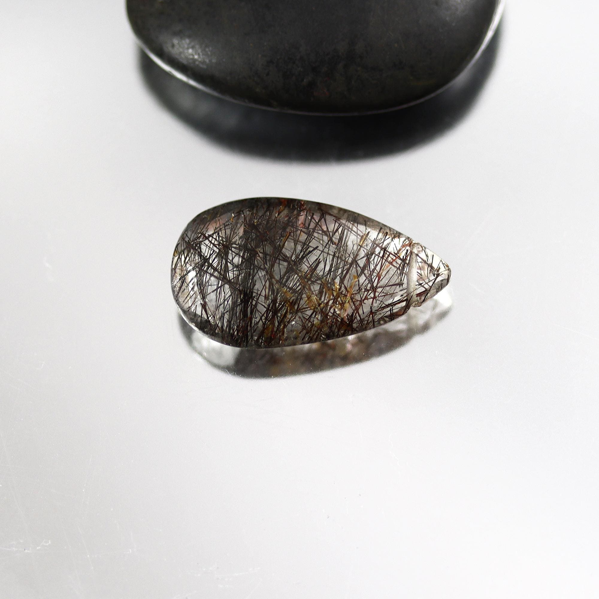 Black Rutilated Quartz - Pear Briolette - Tourmalinated Quartz - 26 Mm
