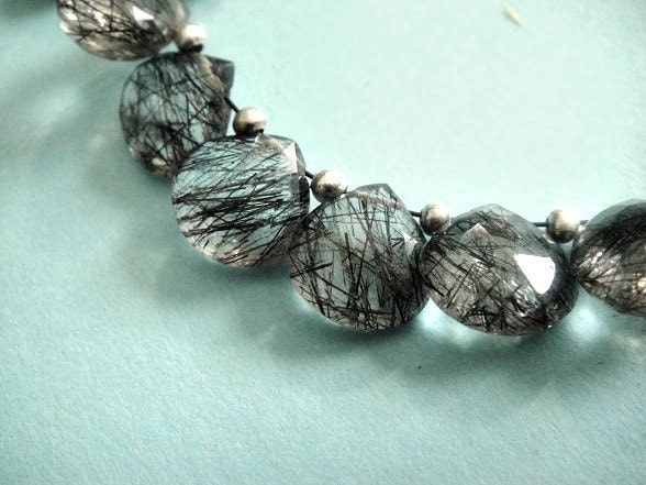 Tourmalinated Quartz Heart Smooth Briolettes, Matched Pairs, 6-7mm, Wholesale Beads