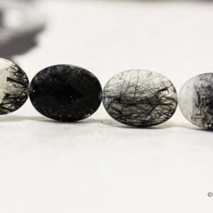 L/ Tourmalinated Quartz 14x18mm/ 16x20mm Faceted Flat Oval Beads 16" Strand Natural Gemstone For Jewelry Making