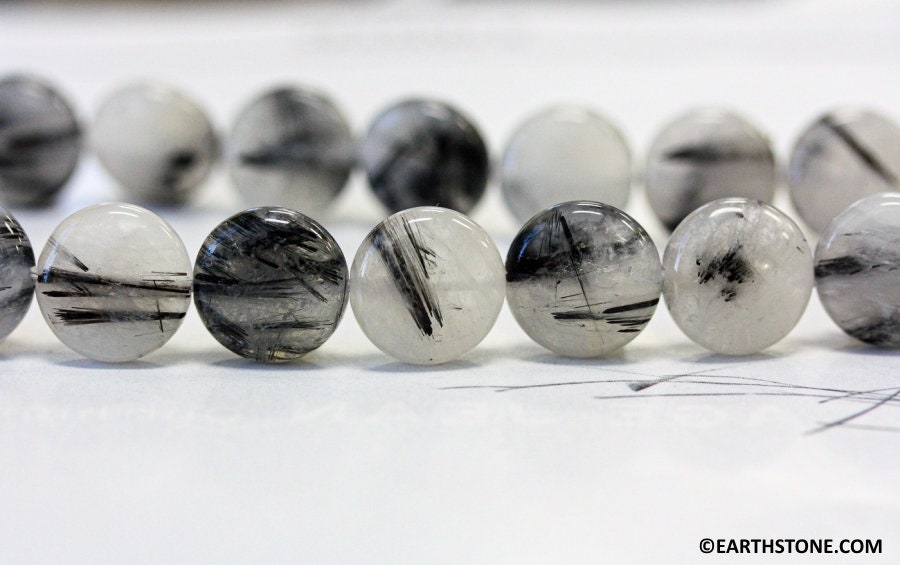 Tourmalinated Quartz 12mm/ 14mm/ 16mm/ 20mm Dime Beads 16" Strand