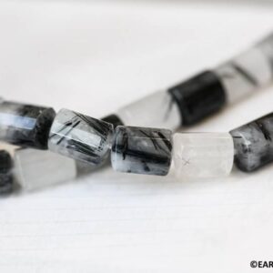 Tourmalinated Quartz 9x12mm Strip-faceted Tube Beads 16" Strand
