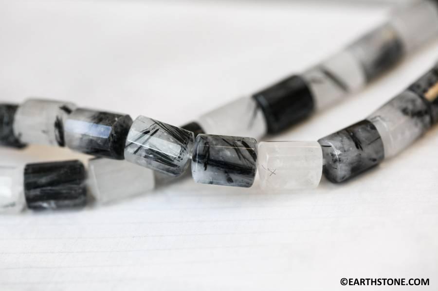 Tourmalinated Quartz 9x12mm Strip-faceted Tube Beads 16" Strand