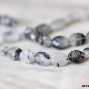 Tourmalinated Quartz 8x10mm Faceted Flat Oval Beads 16" Strand