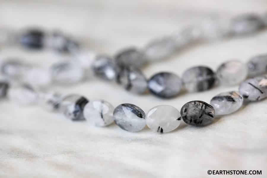 Tourmalinated Quartz 8x10mm Faceted Flat Oval Beads 16" Strand