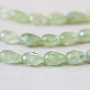 Green Tourmalinated Quartz 8x12mm Faceted Teardrop Beads 16'' Strand