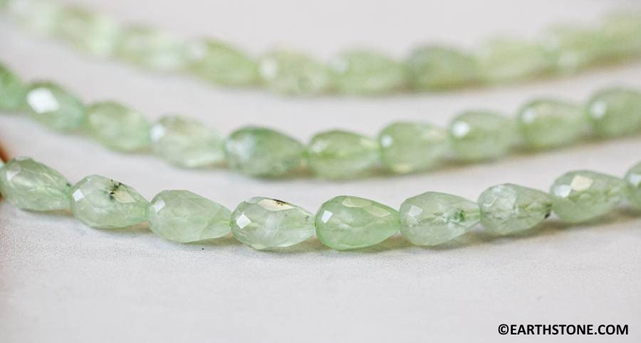 Green Tourmalinated Quartz 8x12mm Faceted Teardrop Beads 16'' Strand