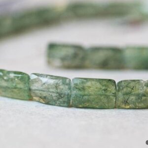 M/ Green Tourmalinated Quartz 10x15mm Cushion Cut Beads 15.5" Strand Natural Quartz Gemstone Beads For Crafts For Jewelry Making