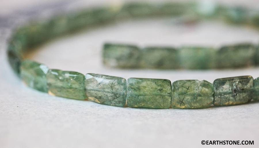 M/ Green Tourmalinated Quartz 10x15mm Cushion Cut Beads 15.5" Strand Natural Quartz Gemstone Beads For Crafts For Jewelry Making