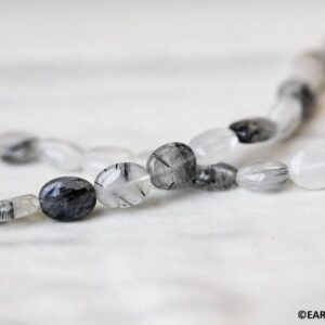 M/ Tourmalinated Quartz 8x10mm/ 10x14mm Flat Oval Beads 16" Strand Natural Gemstone For Jewelry Making