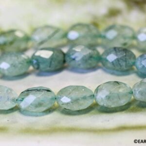 M/ Green Tourmalinated Quartz 10x15mm Faceted Oval Beads 15.5" Strand Natural Green Gemstone Quartz Beads For Jewelry Making